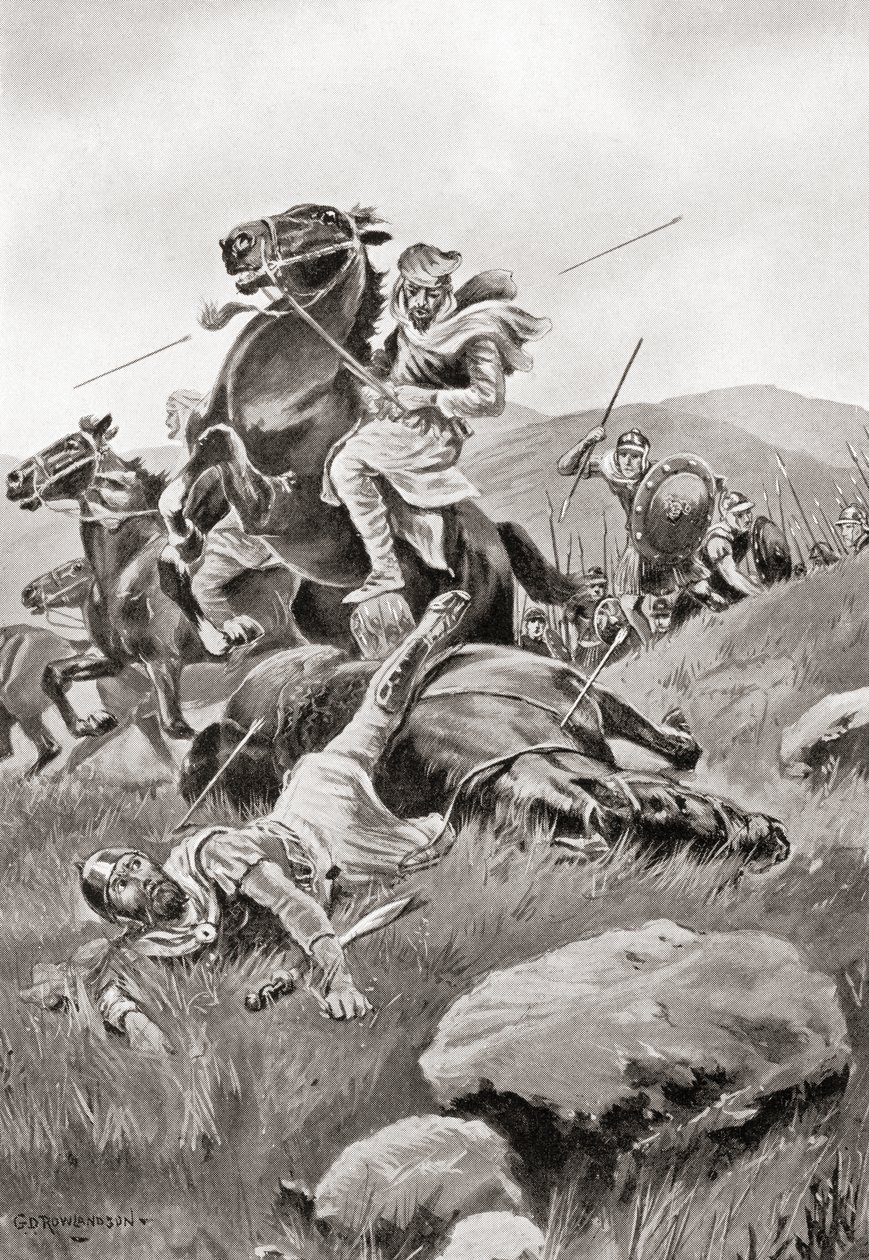 A morte de Masistius enquanto liderava um ataque de cavalaria contra as forças gregas, da História das Nações de Hutchinson, pub.1915 de English School