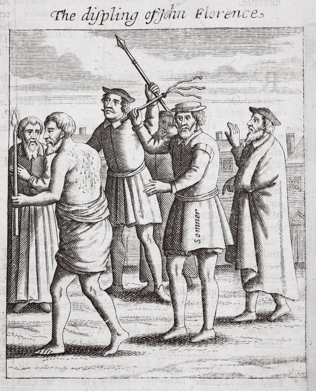 O displing de John Florence, ilustração de Atos e Monumentos por John Foxe, nona edição, pub. 1684 de English School