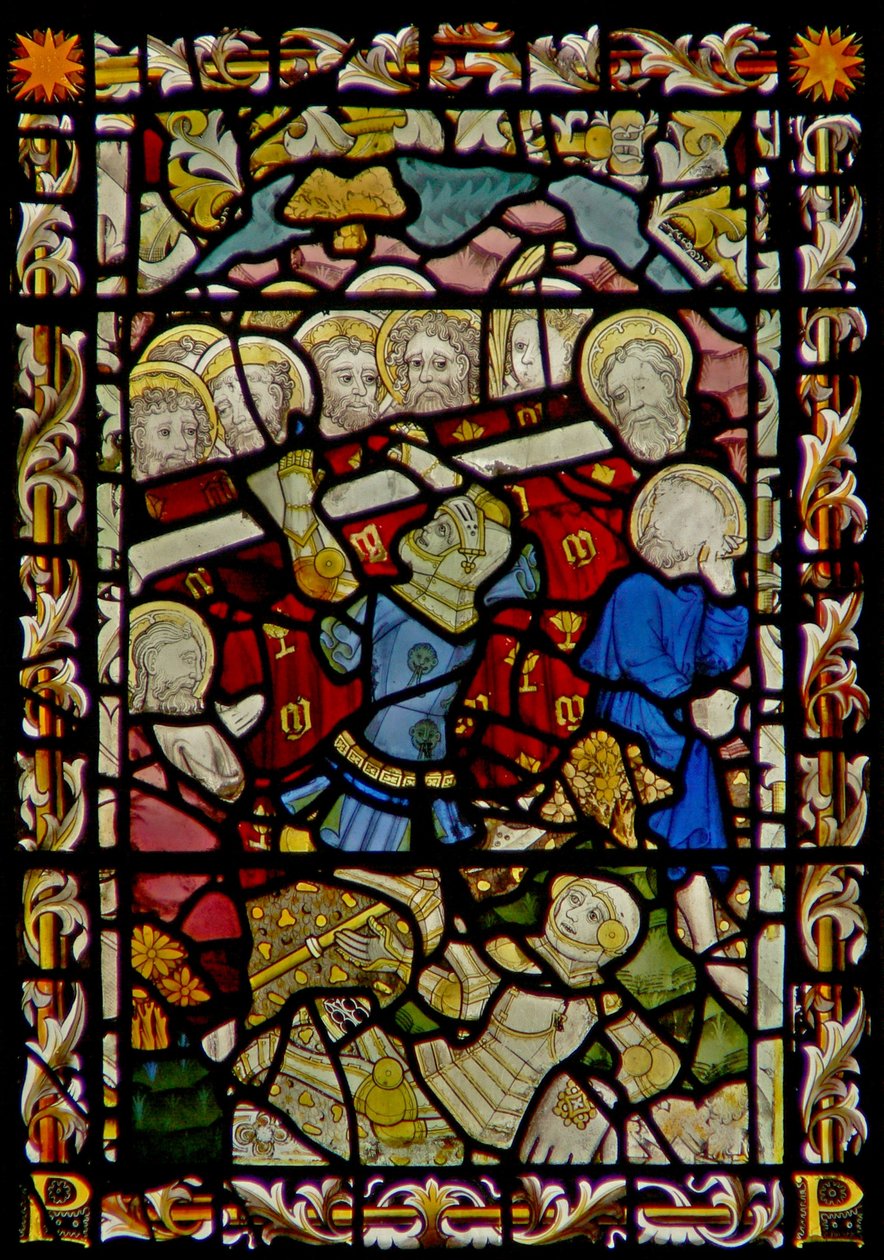 A janela do leste representando o funeral da Virgem Maria e o capotamento do caixão (o menino de Bourges) de English School