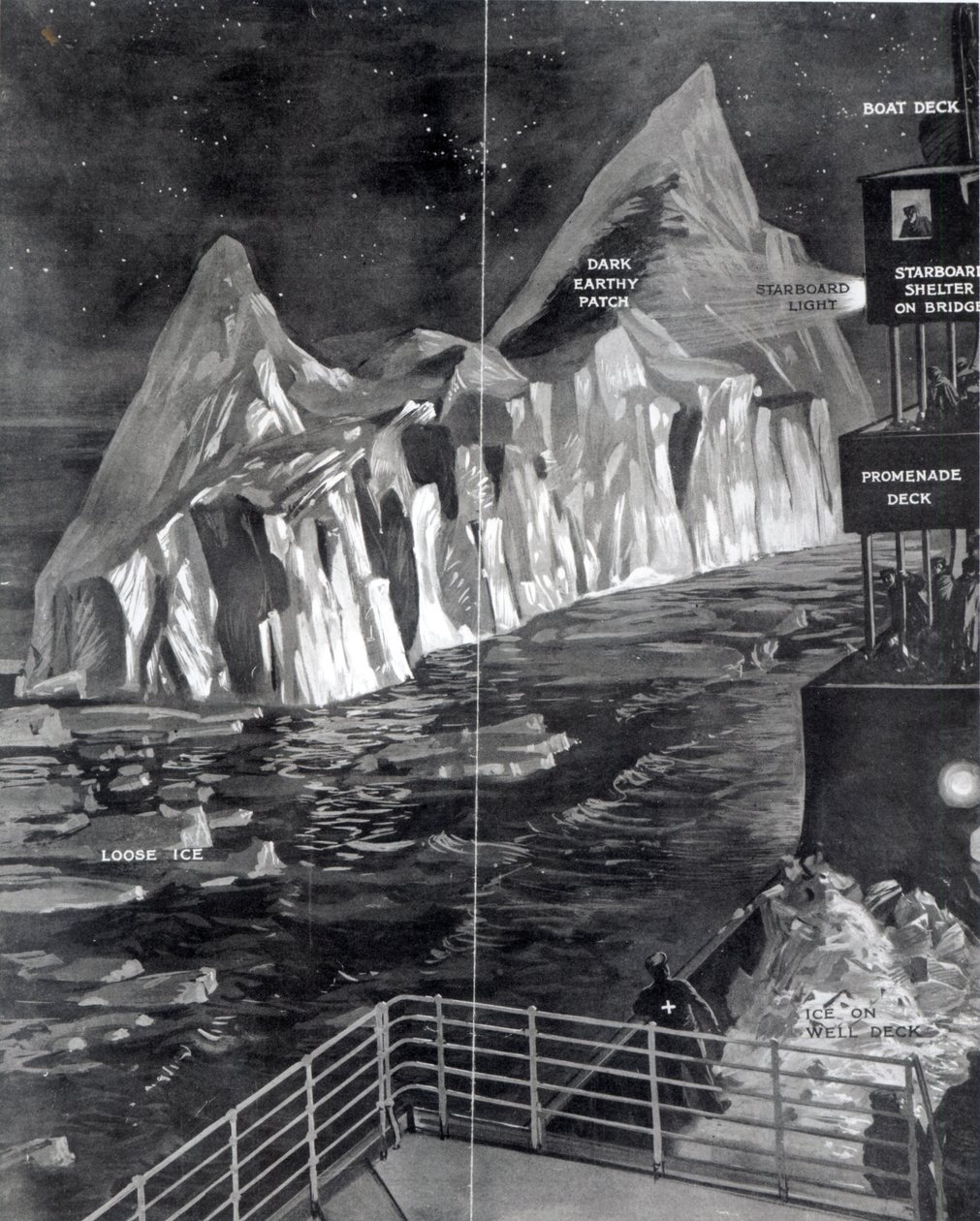 O famoso iceberg visto por J. Scarrott a bordo do Titanic, 1912 de English School