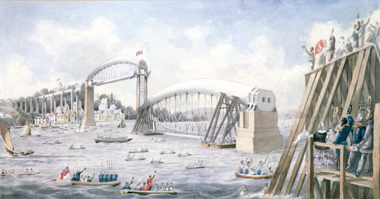 A flutuação do último palmo da Royal Albert Bridge, Saltash (wc no papel) de English School