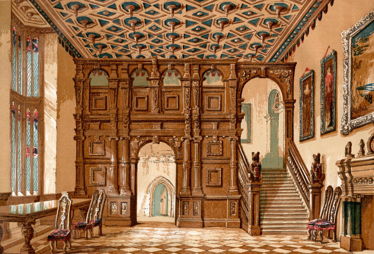 O interior de Methley Hall, Yorkshire, Inglaterra, antes de sua demolição em 1963, da antiga Inglaterra: A Pictorial Museum, pub. 1847 de English School