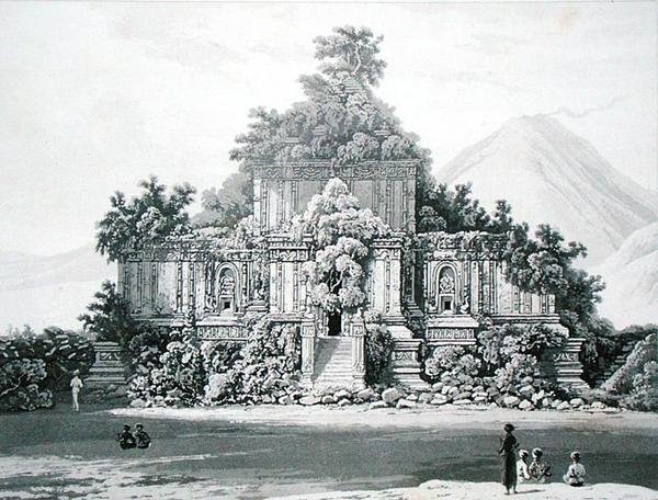 O grande Templo de Brambanan, placa 35 do Vol II de "A História de Java" de Thomas Stamford Raffles (1781-1826), publicado em 1817 (litografia) de English School