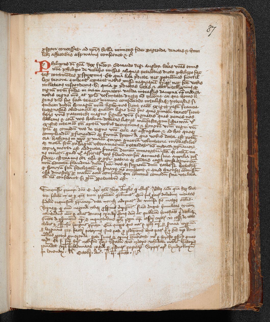 A carta de Robert the Bruce a Edward II, adicionada ao pé da página de English School