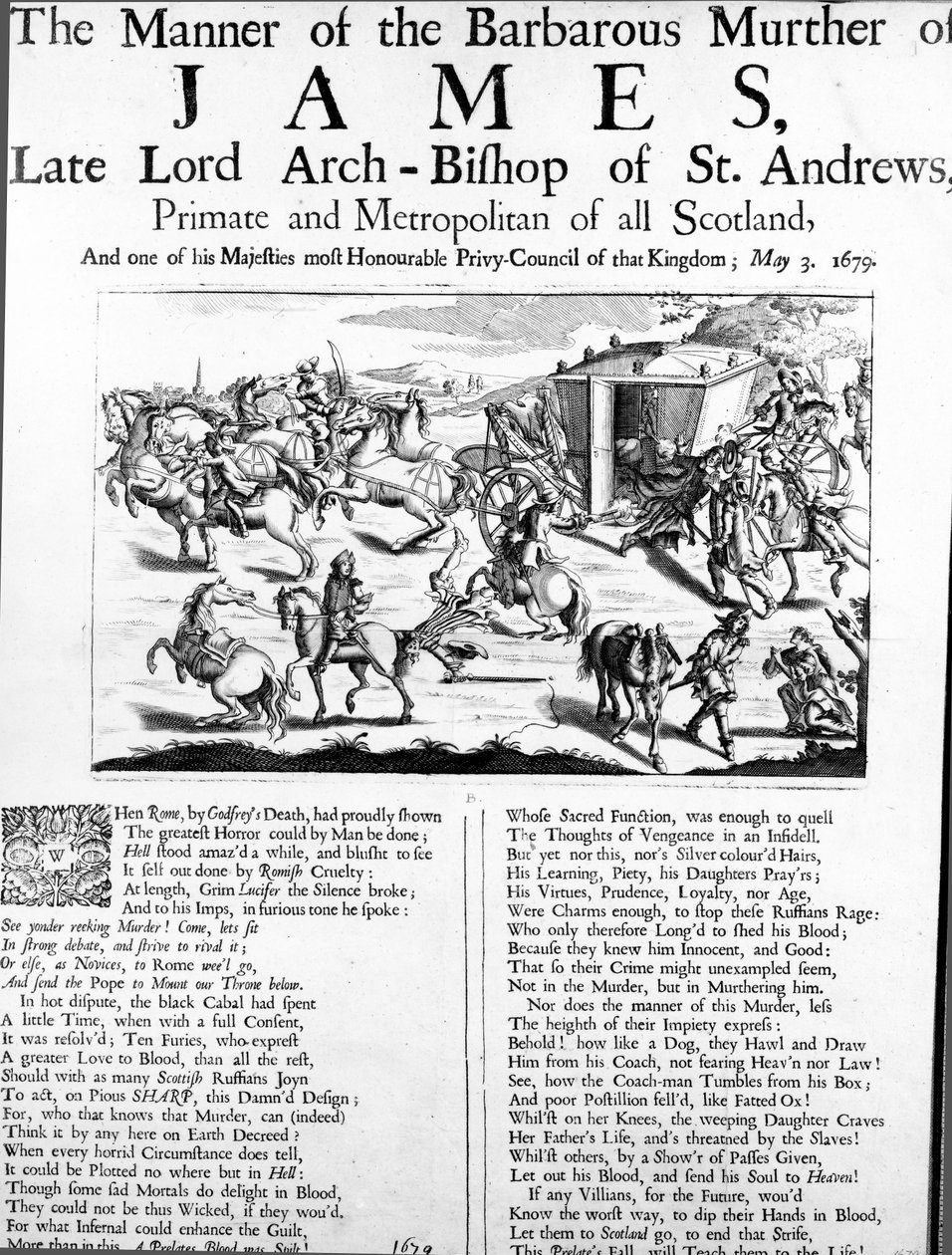 O modo do assassinato bárbaro de James, falecido lorde arcebispo de St. Andrews, primaz e metropolita de toda a Escócia, 1679 de English School