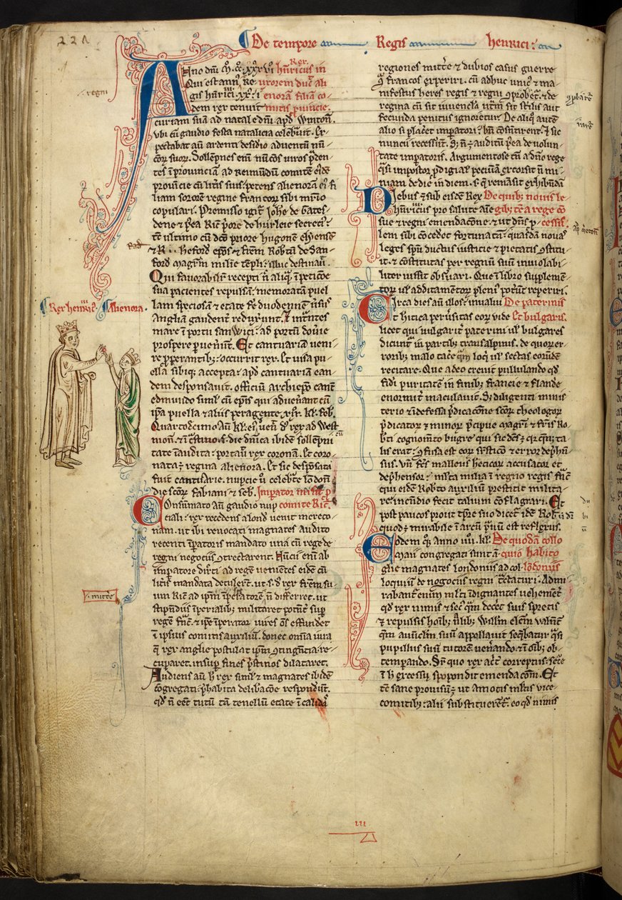 O casamento de Henrique III e Eleanor da Provença da Historia Anglorum, Matthew Paris, MS Royal 14 CVII, f. 124.v, c.1250-59 de English School
