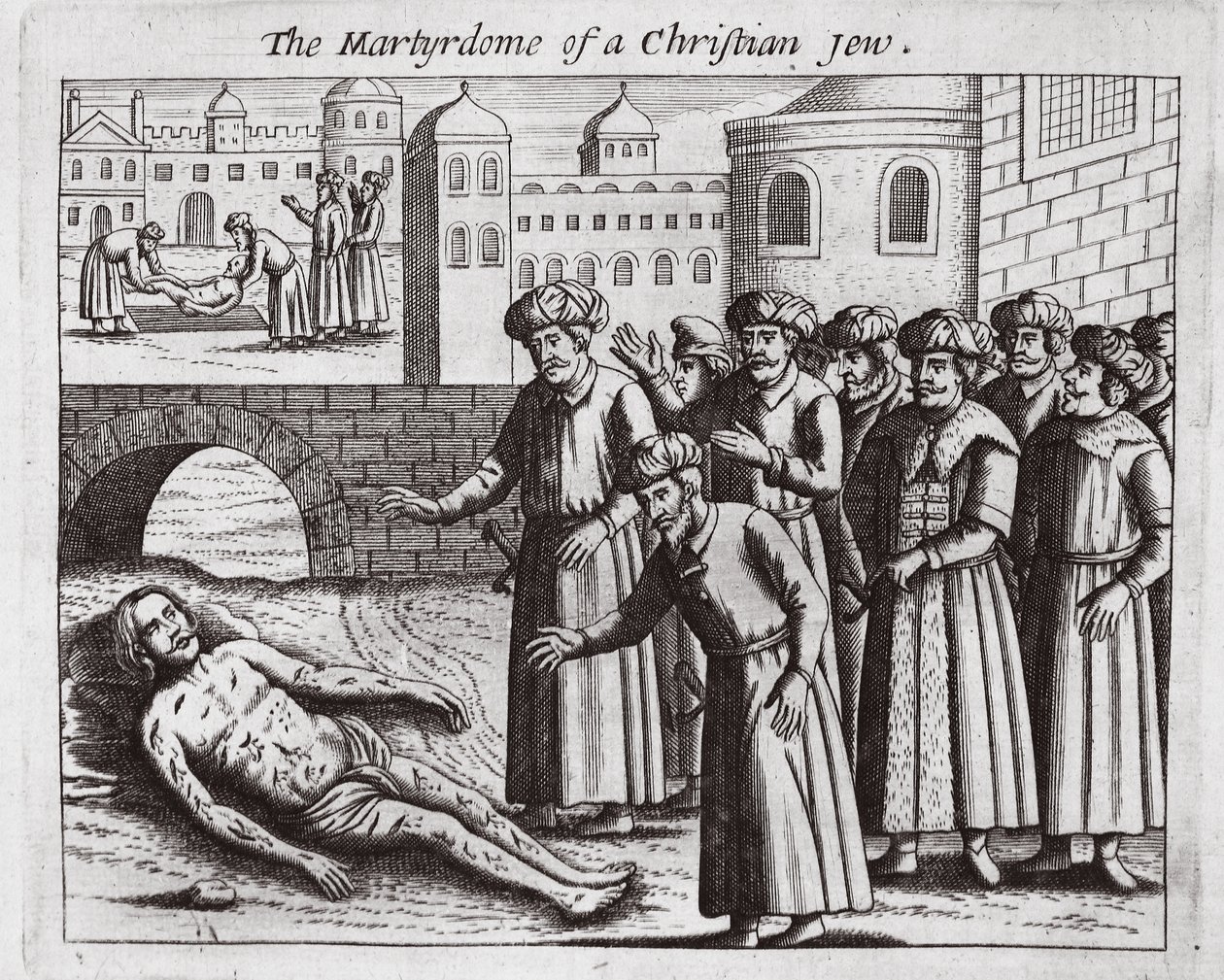 O martírio de um judeu cristão, ilustração de Atos e Monumentos de John Foxe, nona edição, pub. 1684 de English School