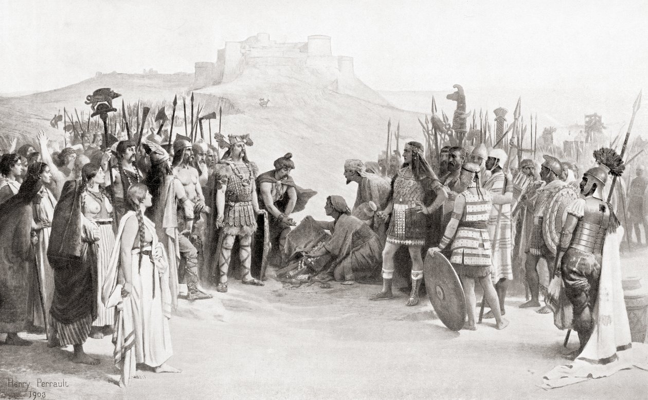 O encontro de Aníbal com os Ceutrones, uma tribo celta da antiga Gália, durante a sua travessia dos Alpes em 218 a.C., de Hutchinson