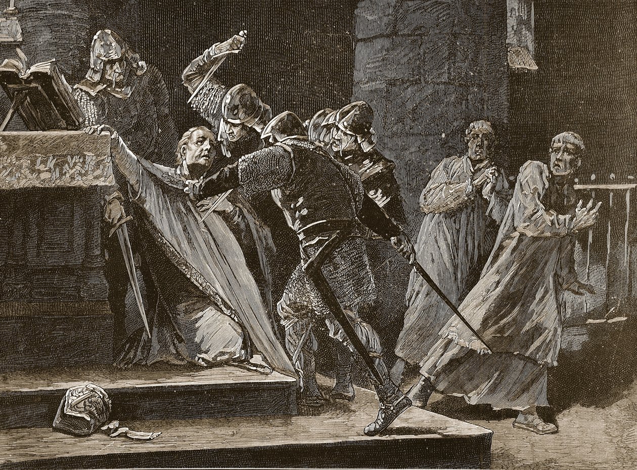 O assassinato de Becket na Catedral de Canterbury, ilustração de Cassells Illustrated History of England (foto em sépia) de English School