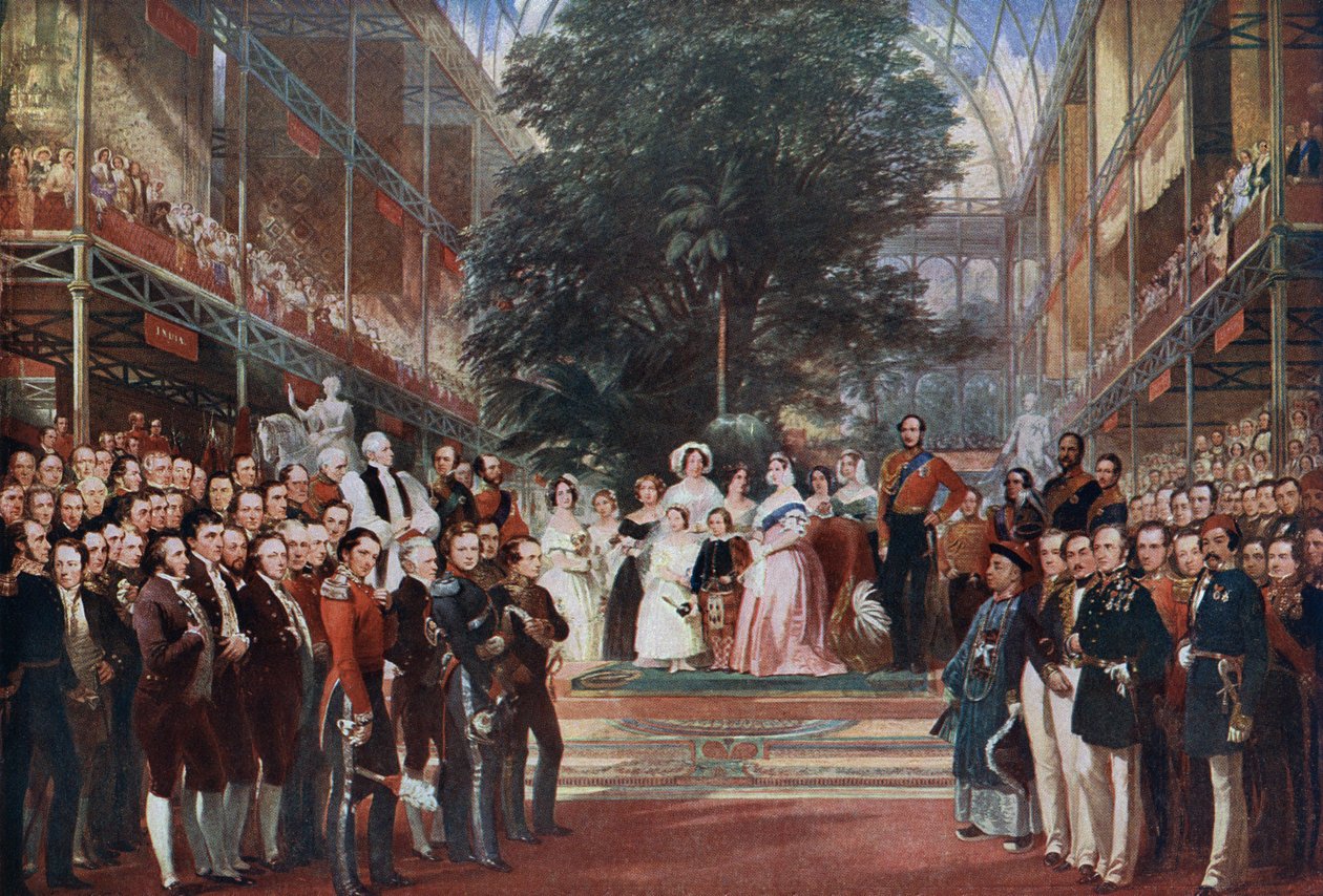 A abertura pela Rainha Vitória da Grande Exposição em Hyde Park, Londres, Inglaterra de English School