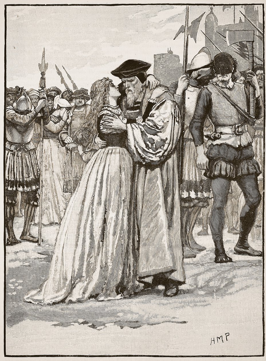 A despedida de Sir Thomas More e sua filha, ilustração de Cassells Illustrated History of England (foto em sépia) de English School
