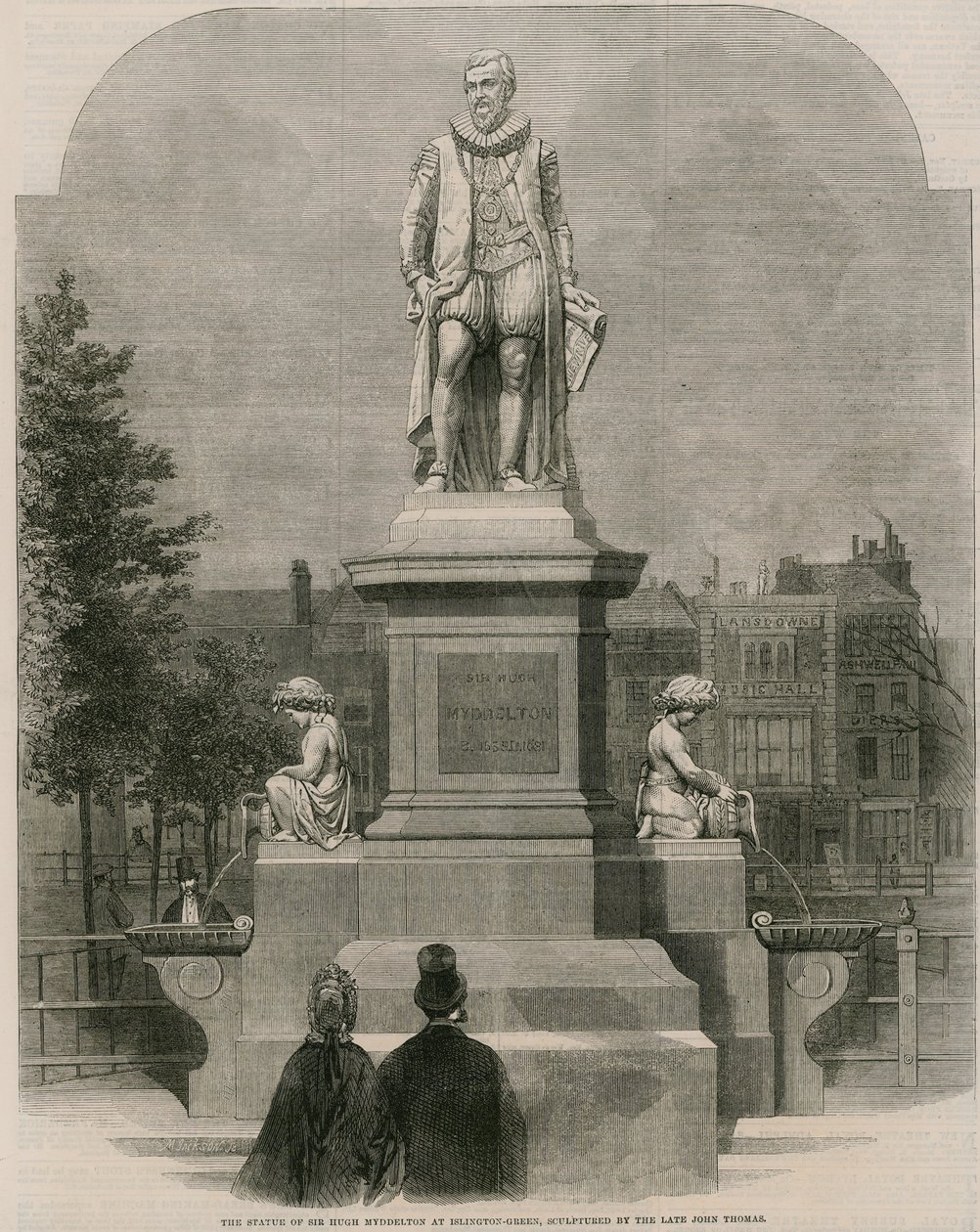 A estátua de Sir Hugh Myddleton em Islington Green, esculpida pelo falecido John Thomas (gravura) de English School