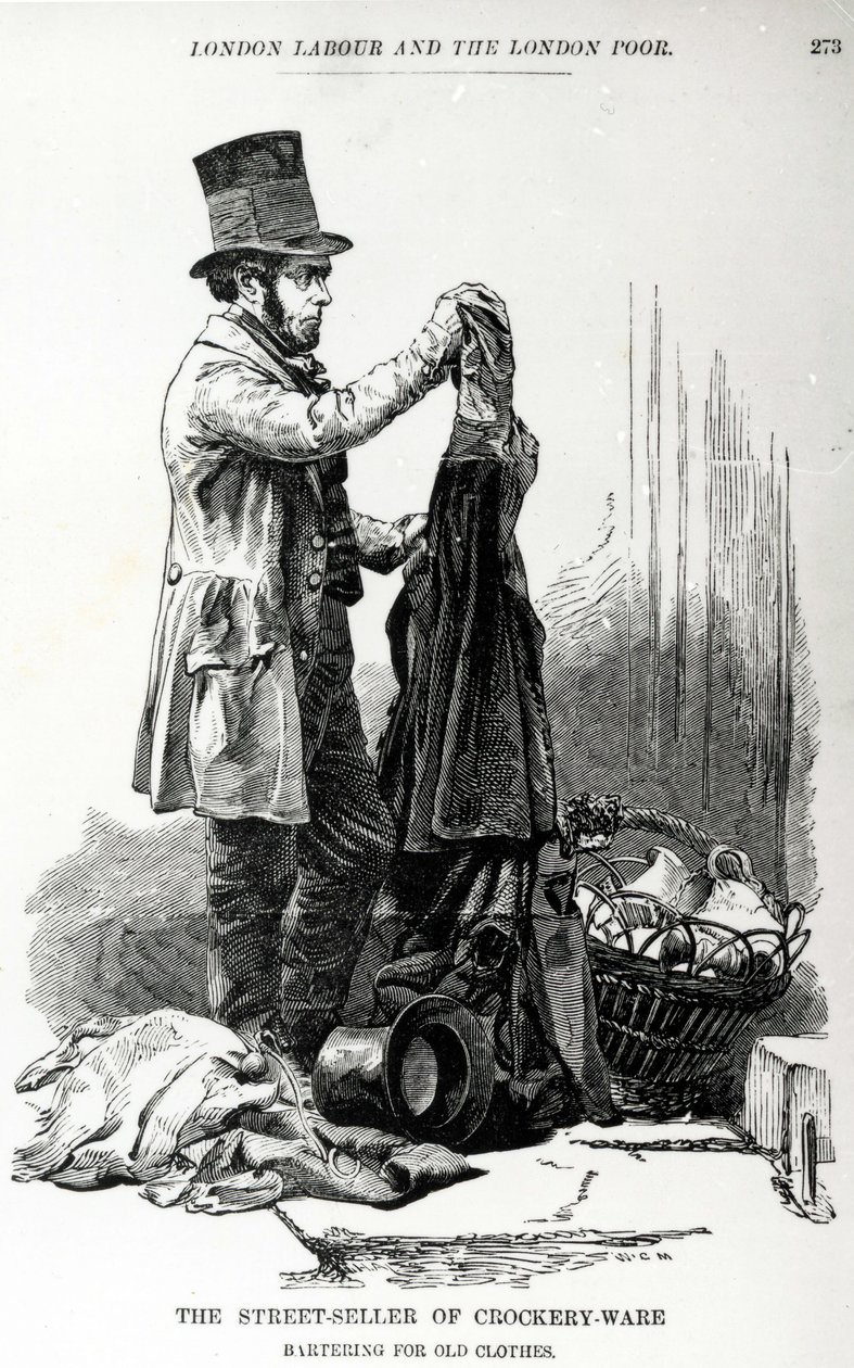 O vendedor ambulante de barganhas de louça para roupas velhas, c.1840 de English School