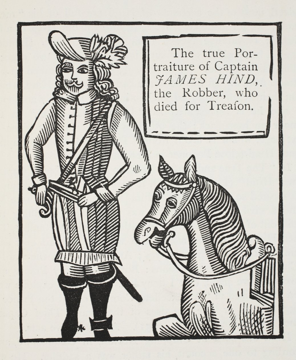 O verdadeiro retrato do capitão James Hind, o ladrão, que morreu de traição, ilustração de Chap-livros do século XVIII por John Ashton, pub. 1882 de English School