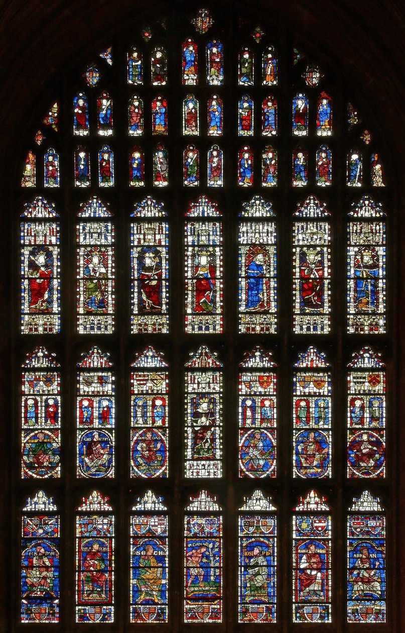 A janela oeste com figuras genealógicas dos séculos XII e XIII e reis do século XV de English School
