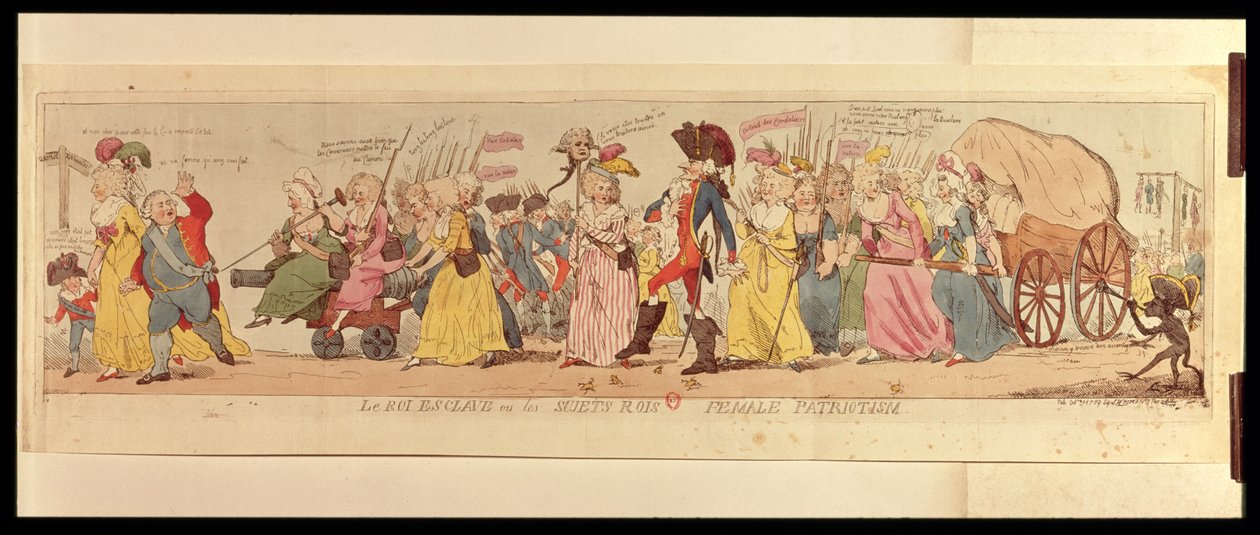 As mulheres de Les Halles tendo Louis XVI (1754-93) de Versailles, publicado por SW Fores, 1789 (gravura à mão) de English School