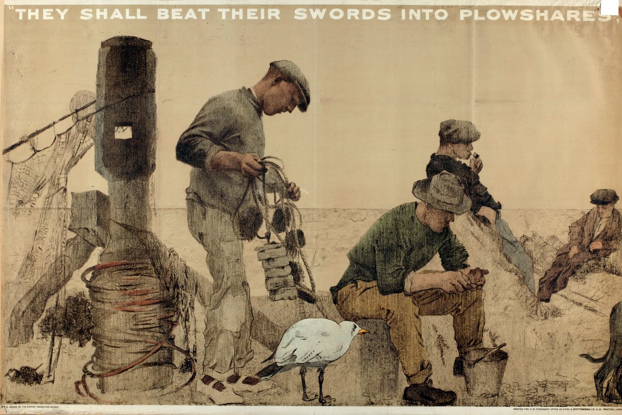They Shall Beat Their Swords into Plowshares, da série "The Empire Stands for Peace" (litografia a cores) de English School