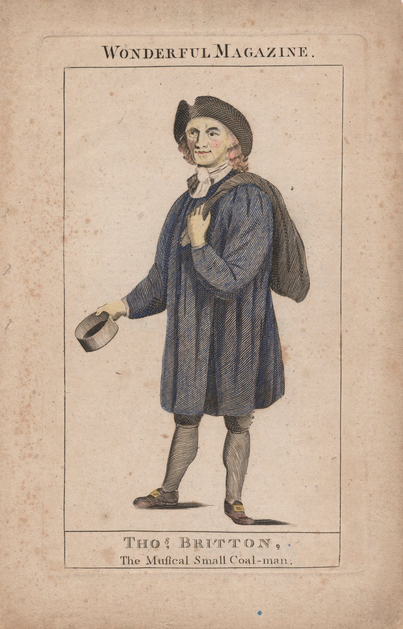 Thomas Britton: O Musical Carvão-Homem Pequeno, ilustração da revista Wonderful, c.1764 (gravura colorida à mão) de English School
