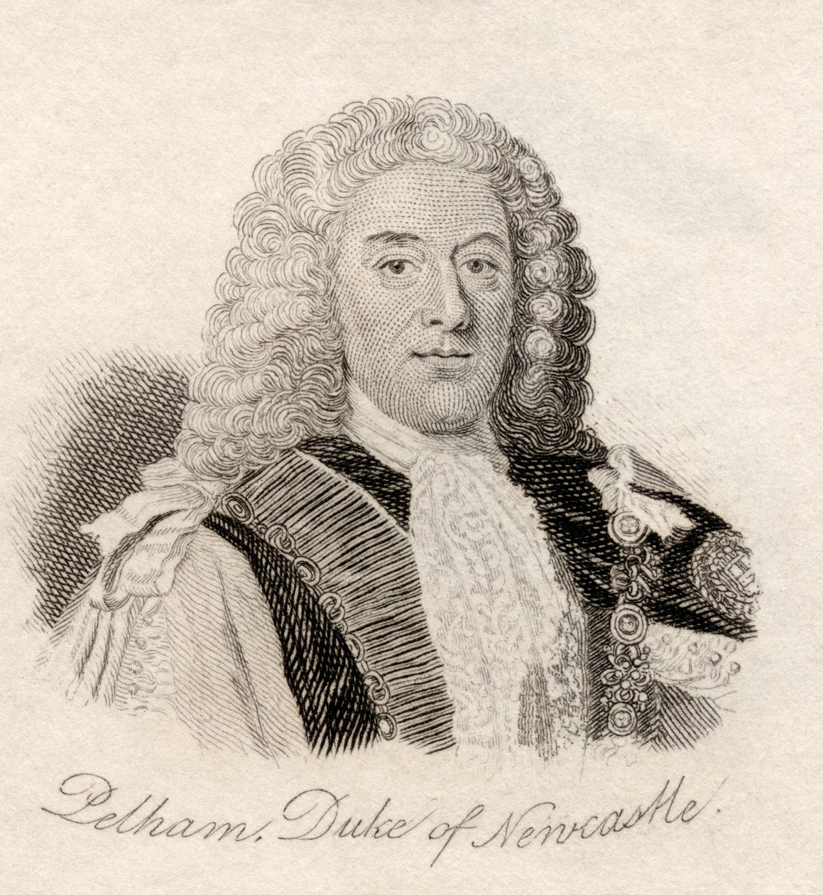 Thomas Pelham Holles, 1º Duque de Newcastle, do &39;Crabb&39;s Historical Dictionary&39;, publicado em 1825 de English School
