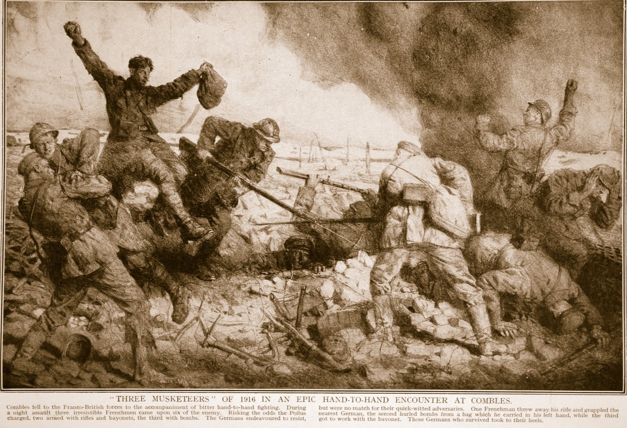 Três Mosqueteiros de 1916 em um encontro epico corpo-a-corpo no Combles, 1914-19 de English School