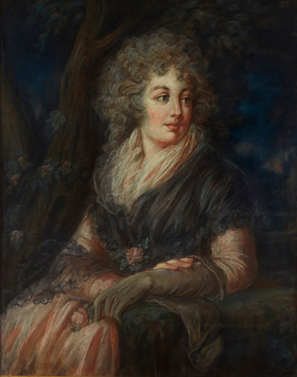 Retrato de três quartos de uma senhora no vestido do século XVIII (pastel) de English School