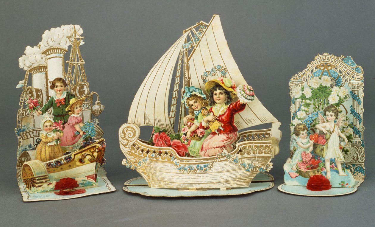 Três cartões cromolitográficos do dia dos namorados, c.1880-90 de English School