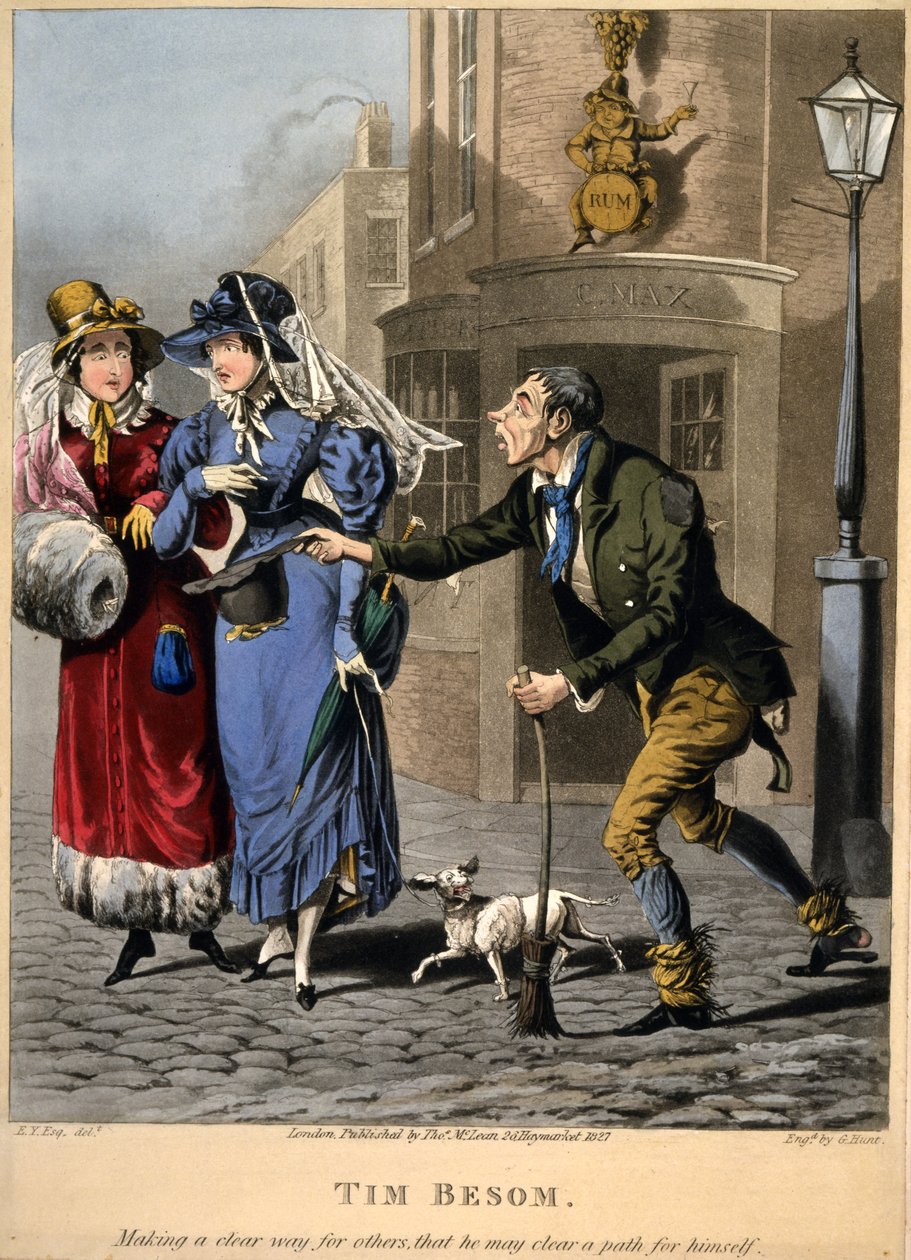 Tim Besom - fazendo um caminho claro para os outros que ele pode abrir caminho para si mesmo. Gravado por G Hunt, Pub. Thos. McLean, Londres, 1827 (gravura colorida à mão) de English School