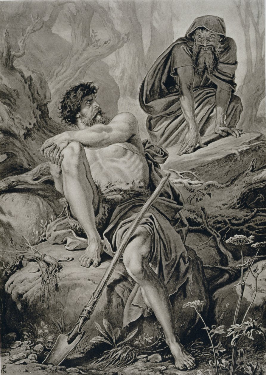 Timon e Apemantus, de Timon of Athens por William Shakespeare (1564-1616) de English School