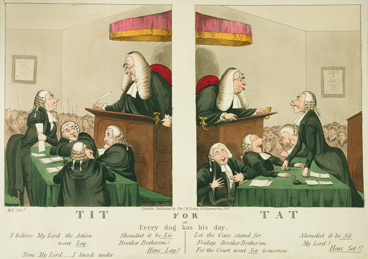 Tit for Tat, ou Todo Cão Tem Seu Dia, publicado por Thomas McLean, Londres, 1827 de English School