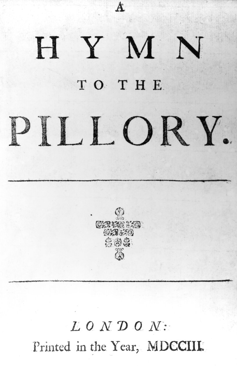 Página de rosto de um hino ao pelourinho por Daniel Defoe, 1703 (papel impresso) de English School