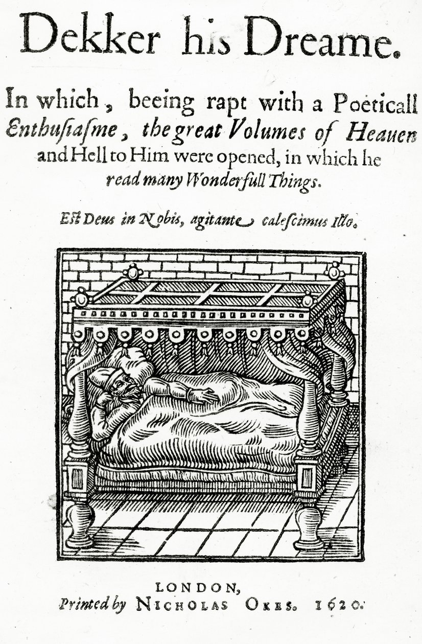 Página de rosto de Dekker his Dreame, de Thomas Dekker, publicada em 1620 de English School