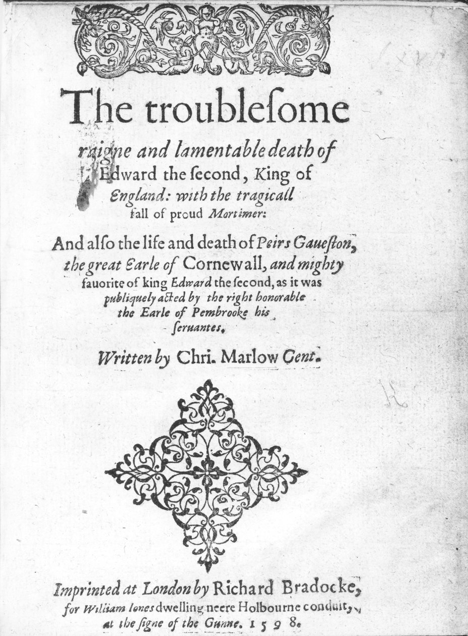 Página de rosto de Edward II por Christopher Marlowe, publicado em 1598 (impresso) de English School