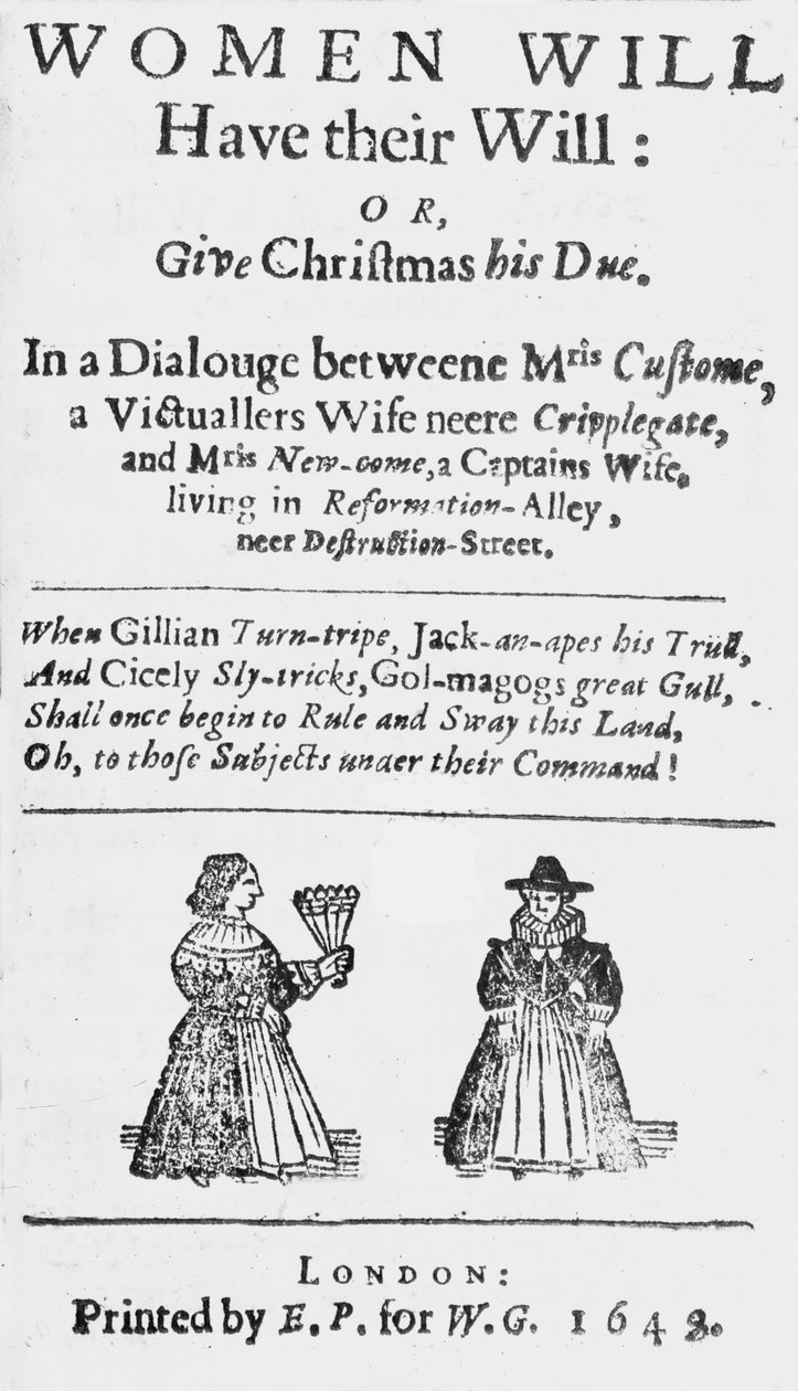 Página de rosto para as mulheres terão seu testamento: ou dê o natal a ele, publicado em 1648 de English School