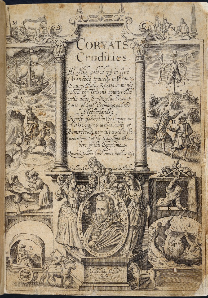 Página de título de "Coryats Crudities Hastily gobled vp in five Moneth trauells..." por Thomas Coryat de English School