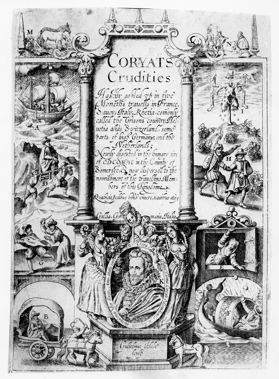 Página de título da Criminalidade Coryats, publicada em 1611 de English School