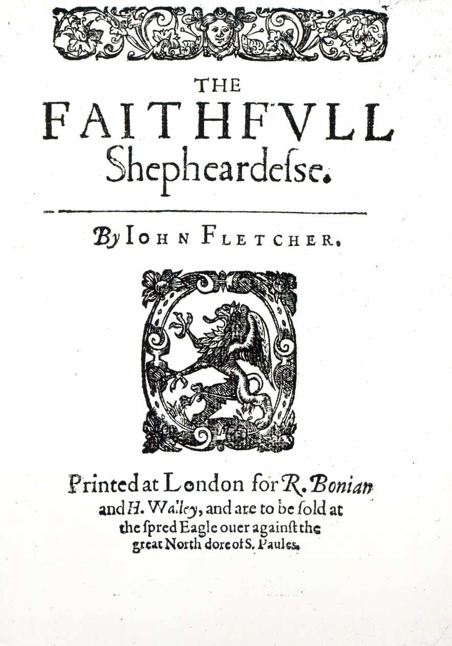 Página de rosto para The Faithfull Shepherdess, de John Fletcher, c.1609 (impressão) de English School
