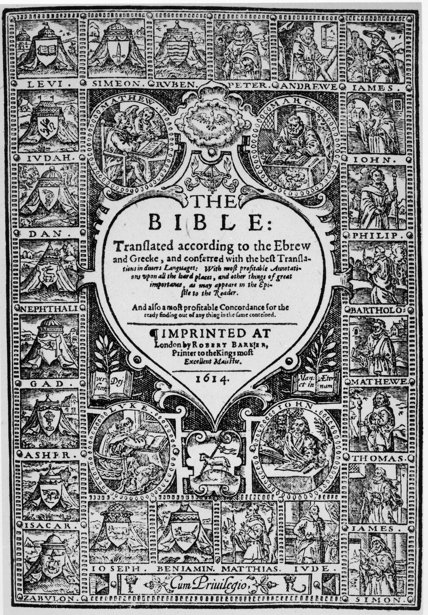 Página de rosto para a tradução inglesa da Bíblia de Genebra, 1614 de English School