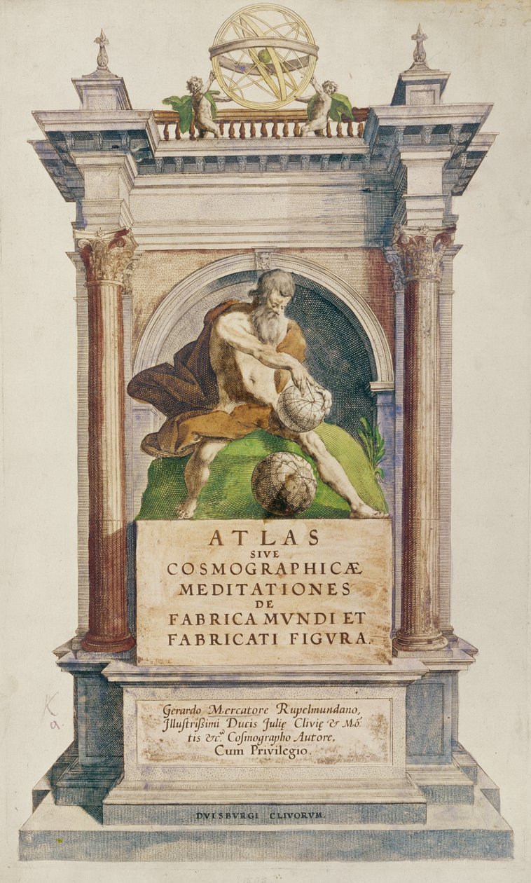 Página de título do Mercators Mapa das ilhas britânicas, de figura, 1595 (gravura da cor) de English School