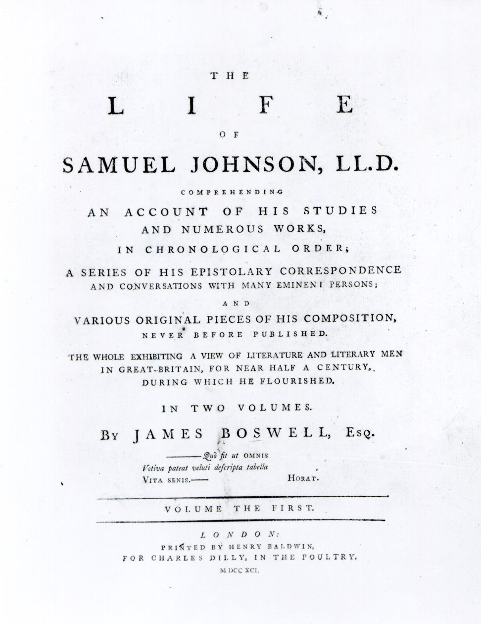 Página de título, da vida de Samuel Johnson por James Boswell (1740-1795) de English School