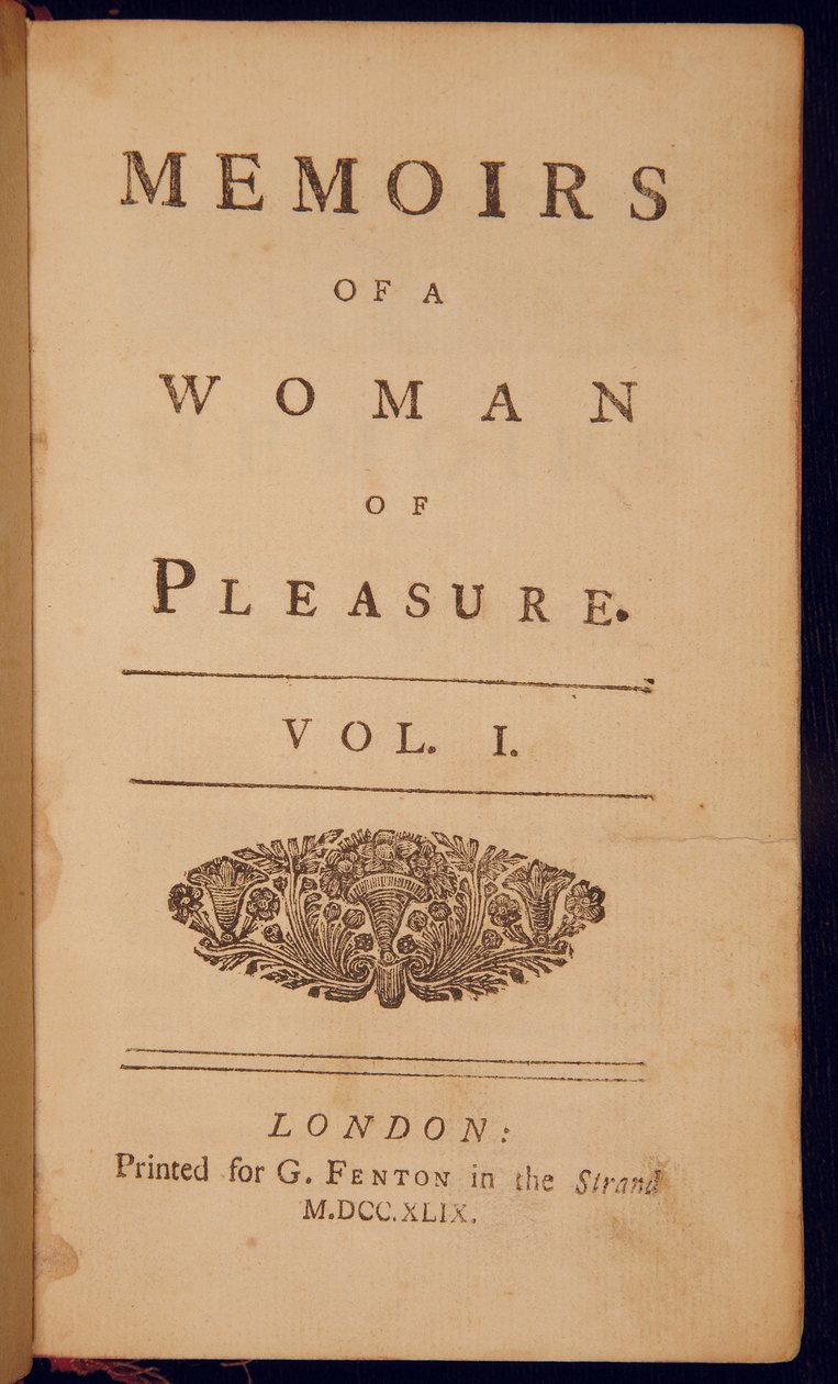 Página de título de &39;Memórias de uma Mulher de Prazer&39;, de John Cleland de English School