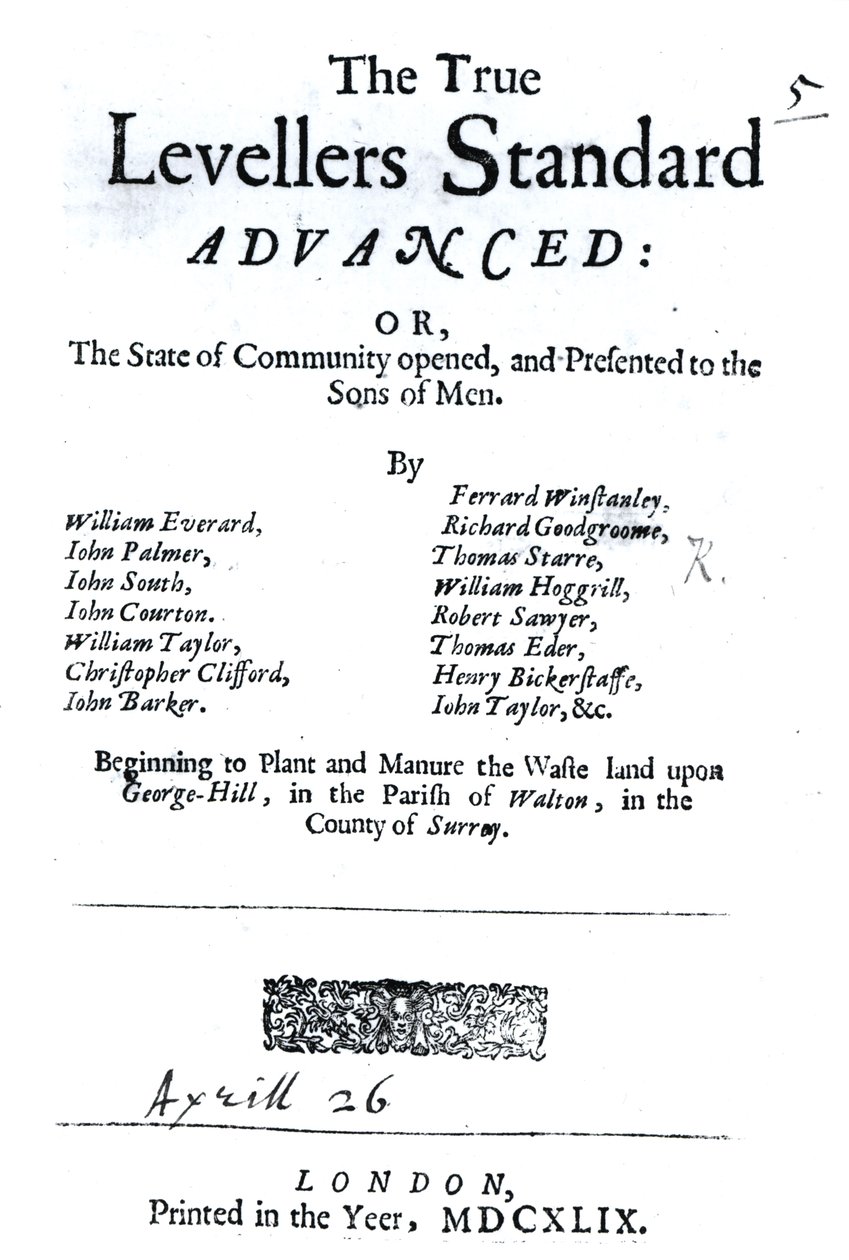 Página de título do The True Levellers Standard, publicada em 26 de abril de 1649 de English School