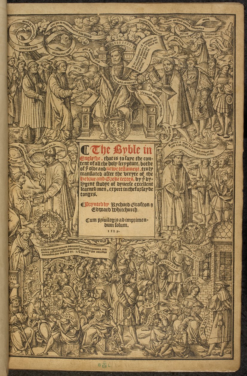 Página de título da Grande Bíblia, por vezes conhecida como "Bíblia de Cromwell". de English School