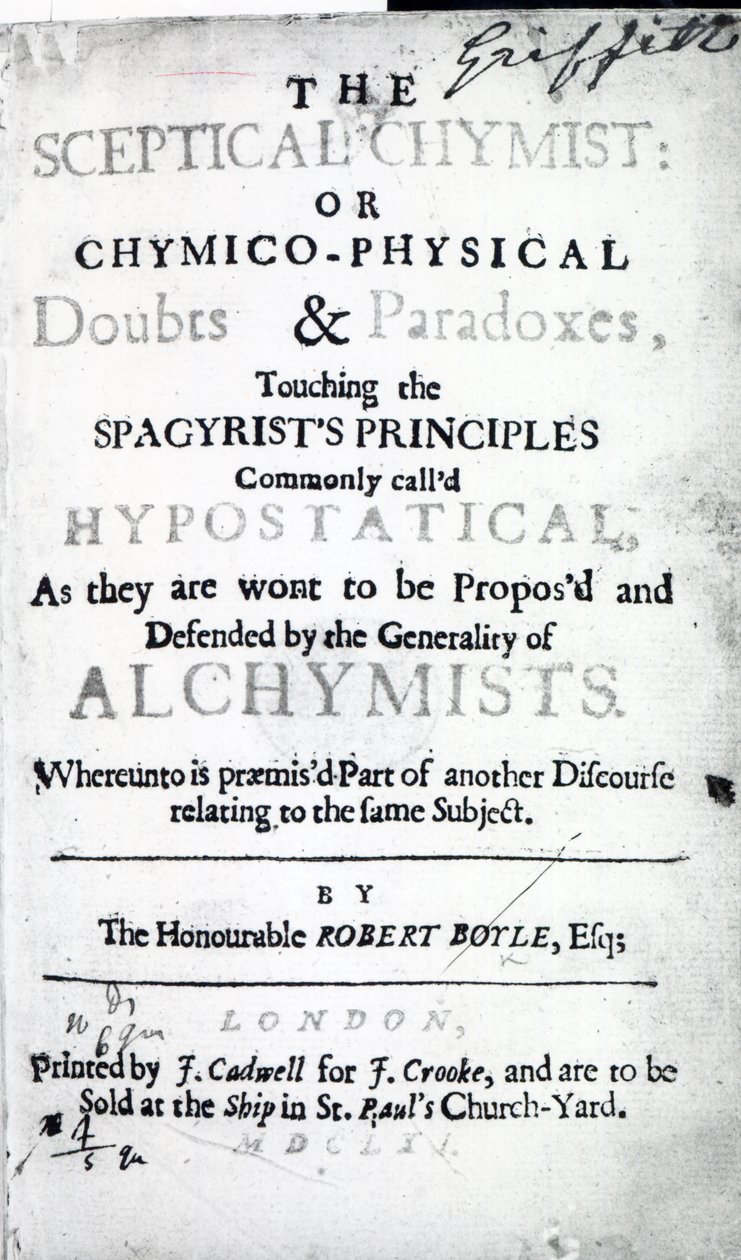 Página de título para The Skeptical Chymist por Robert Boyle, 1661 (impressão) de English School