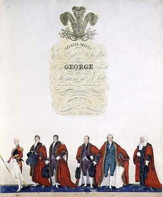 Título da página "O Cerimonial da Coroação de Sua Santíssima Majestade, Rei Jorge IV" por John Whittaker, Londres de English School