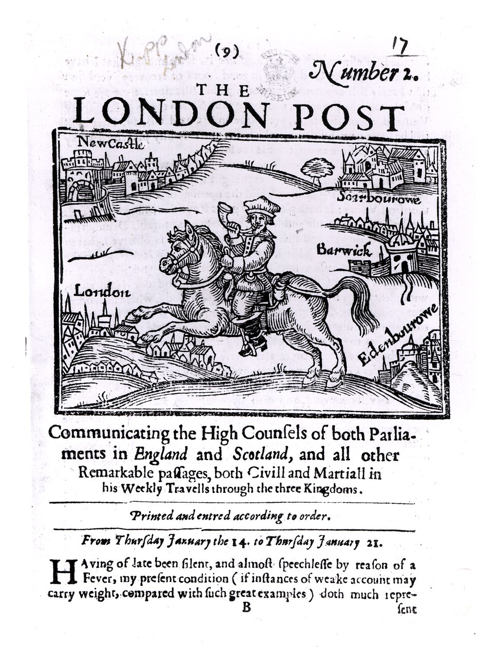 Titlepage of &39;The London News&39;, Comunicando os altos conselhos de ambos os parlamentos na Inglaterra e na Escócia de English School