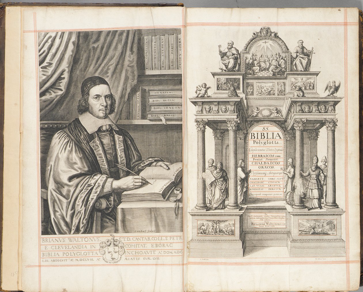 Página de título para &39;Biblia Sacra Polyglotta&39; de Brian Walton, publicada em Londres de English School
