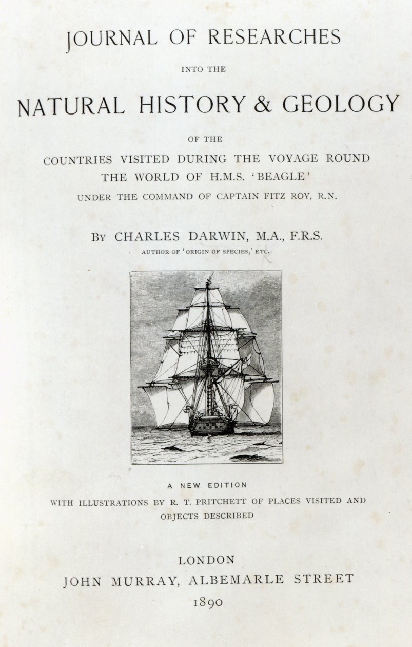 Titlepage para a viagem do Beagle por Charles Darwin, edição publicada em 1890 de English School