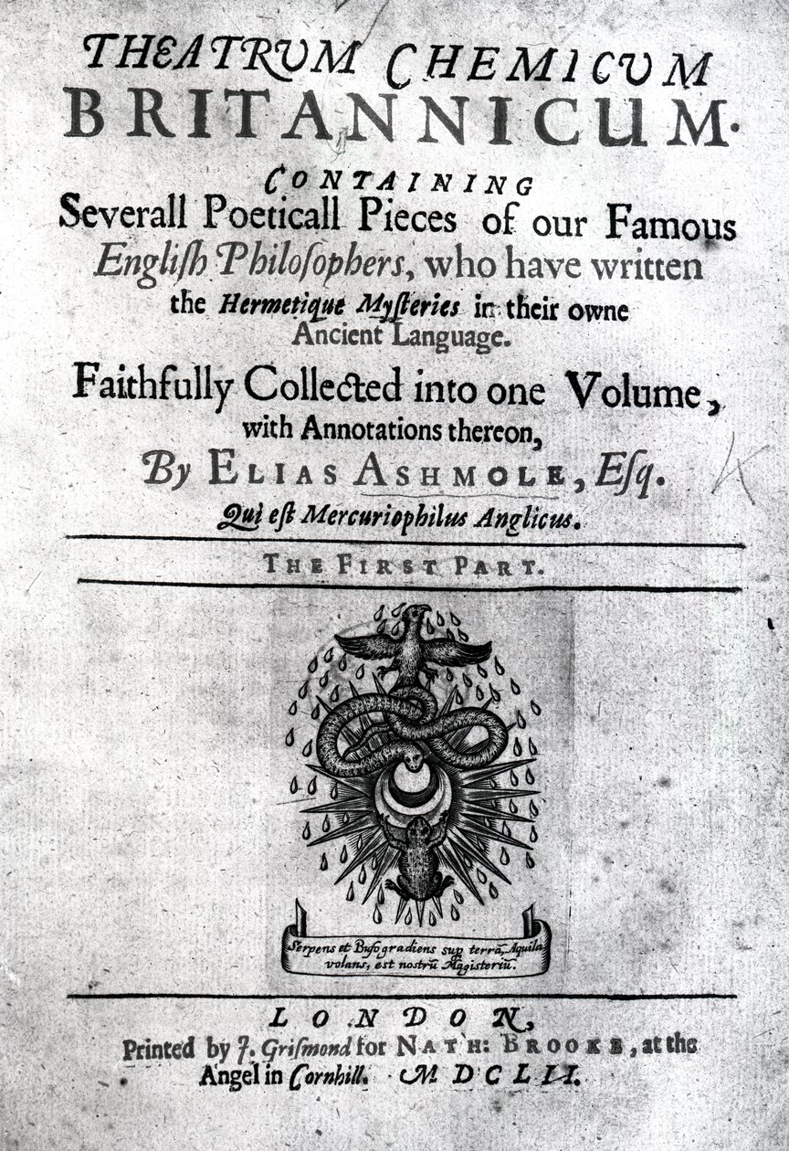 O índice de teatro química para a Grã-Bretanha por Elias Ashmole, 1652 (cópia) de English School