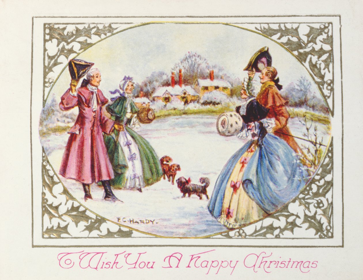"Desejo-vos um Feliz Natal", cartão vitoriano (cromolitografia) de English School