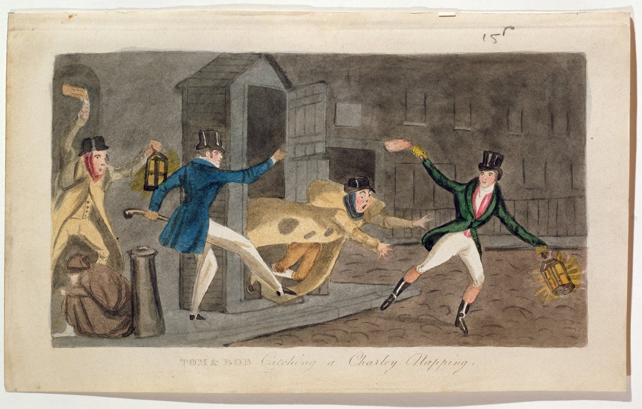 Tom e Bob Pegando um Charley Napping, 1821 (água-marinha) de English School
